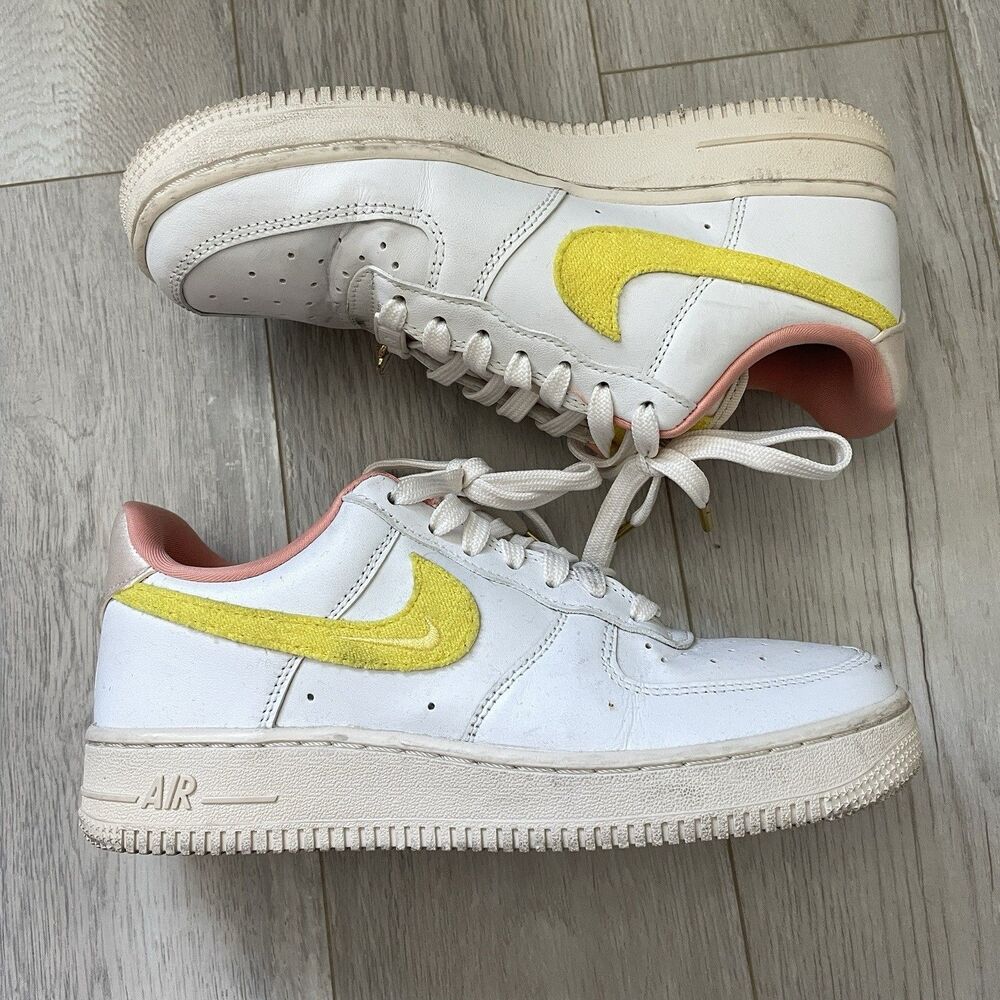 Nike Mama Sneakers air force 1 low top womens White Yellow Pink (size 7) girly
